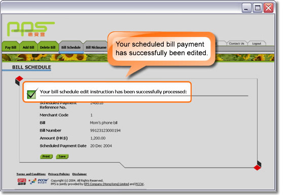 Your scheduled bill payment has successfully been edited.
