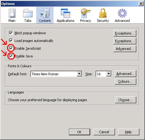 Verify your Java/Javascript Setting (for Firefox)