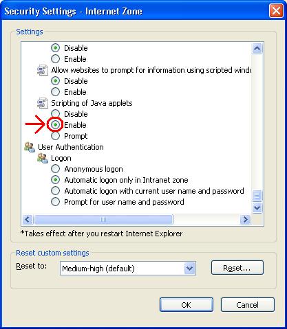 Verify your Java/Javascript Setting (for Internet Explorer)