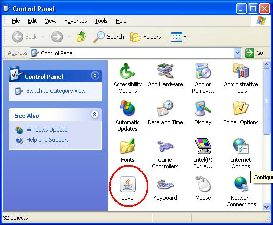 Setting in Java Control Panel for Microsoft Windows step 1