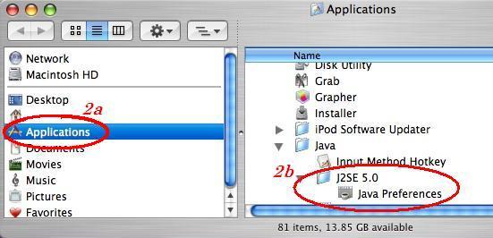 Setting in Java Control Panel for Macintosh step 1