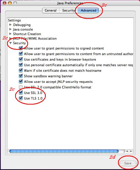 Setting in Java Control Panel for Macintosh step 2