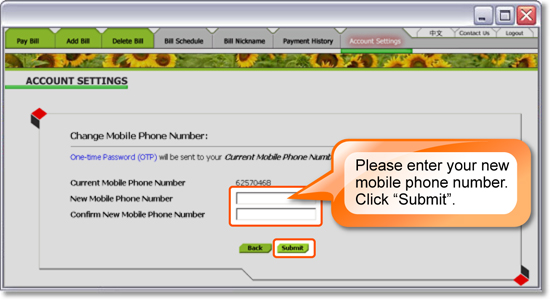 Update for Mobile number