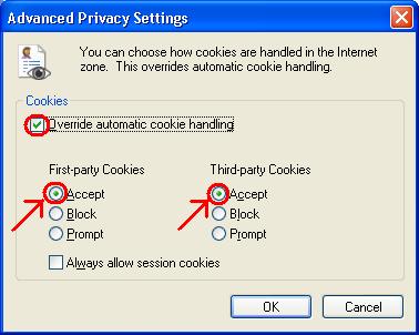Verify your Cookies Setting (for Internet Explorer)